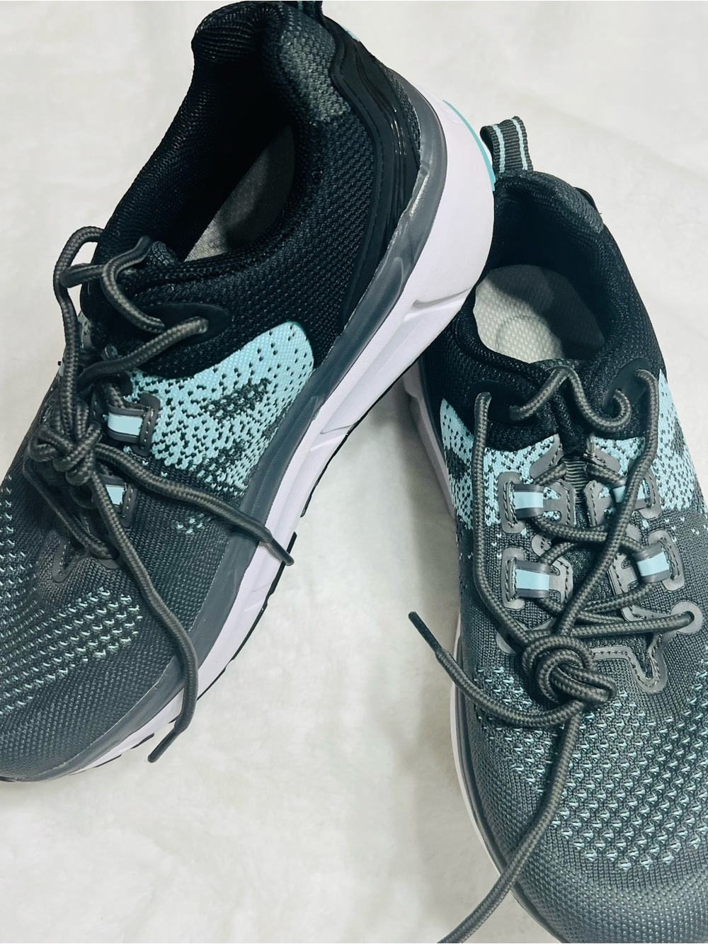 Propet Women’s Black & Light Blue Knit Lace-Up Walking Sneakers